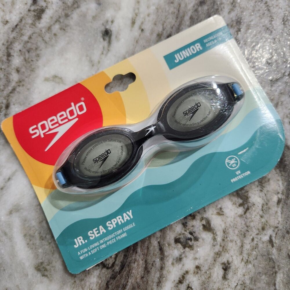 Speedo Junior Jr. Sea Spray Swimming Goggles Ages 6 - 14 Black/Blue NEW